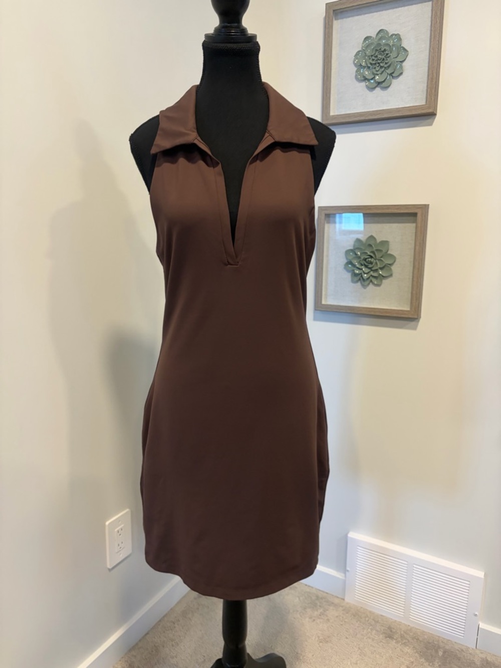 Aritzia Babaton Contour Chocolate Brown Sleeveless Polo Mini Dress NWOT